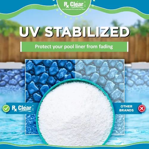 Vista 5 de Rx Clear Cloro granular para piscina de 2 libras Uso como bactericida, algicida y desinfectante en piscinas, jacuzzis y spas Estabilizado