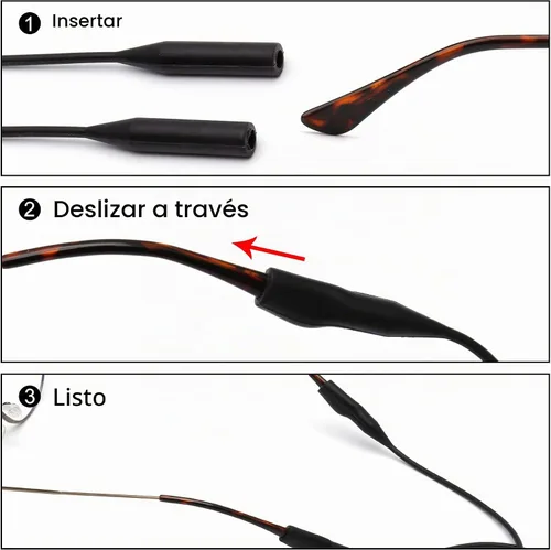 Vista 4 de JM Soporte de correa elástica de silicona para lentes de sol, resistente al agua, cadena de gafas de sol deportivas, paquete de 2