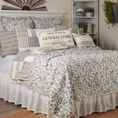 Vista 4 de Juego de 2 fundas de almohada de tamaño King Gray Gables, 21 x 40 pulgadas, gris, carbón, rayas blancas rotas, ropa de cama estilo vintage
