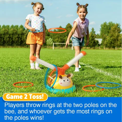 Vista 4 de Billeeit Juego de Salto y Lanzamiento de Anillos Musical 2 en 1, juguete de salto para interiores y exteriores, para niños de 4 a 8 años y niños