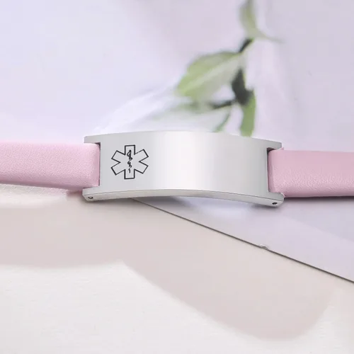 Vista 48 de MPRAINBOW Pulsera de alerta médica personalizada para mujer, correa de reloj de cuero genuino, grabado de doble cara, diabetes, epilepsia, joyería