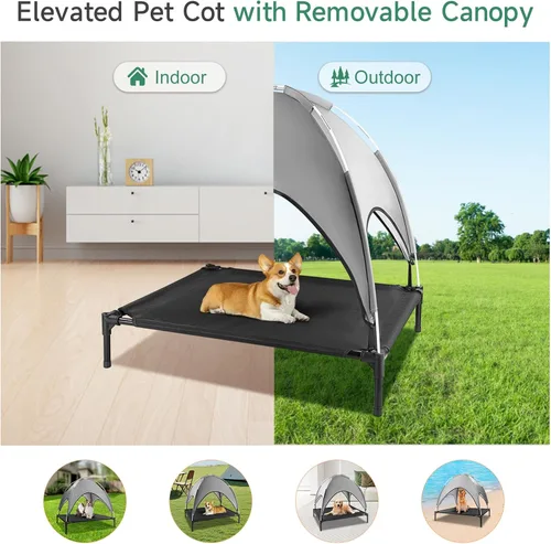 Vista 8 de Cama para perros para exteriores con toldo, cuna elevada, hasta