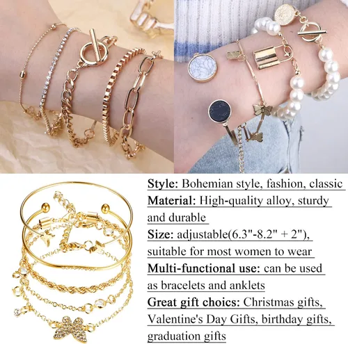 Vista 2 de YADOCA Juego de 27 pulseras de cadena apilables de oro para mujer chapado en oro de 14 quilates bohemio delicado apilable de múltiples capas