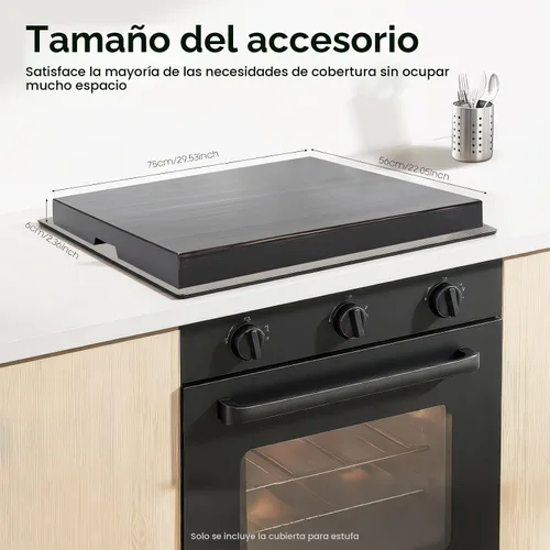 Vista 5 de Tabla de cubierta superior de estufa de madera para quemador de gas y estufa eléctrica, tabla de cortar extra grande de madera de pino de 30 x 22