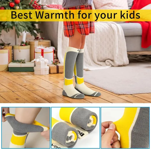 Vista 5 de Calcetines de esquí para niños, calcetines térmicos cálidos de invierno, paquete de 2 unidades, esquí, snowboard, patinaje para niños y niñas
