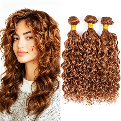 Vista 159 de P4613 Cabello humano rizado onda profunda marrón y paquetes mixtos 8 10 12 P4613 Ombre Marrón-Rubio-DP