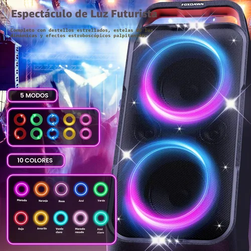 Vista 3 de Foxdawn Altavoz Bluetooth para fiestas: 240 W pico de sonido fuerte, graves profundos, tiempo de reproducción de 15 horas, carga rápida, IPX4
