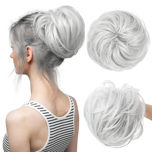 Vista 26 de Extensiones de cabello rizado con cola de caballo, cabello sintético con coleta recta, coleteros para mujer, rubio ceniza/rubio playa
