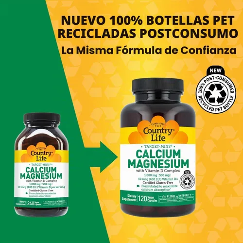 Vista 2 de Country Life Target-Mins Calcio Magnesio con Vitamina D, 240 Cápsulas