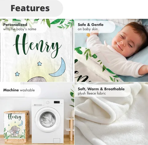 Vista 4 de Mantas de bebé personalizadas para niños con nombre, mantas de bebé personalizadas, regalos personalizados para niño recién nacido, manta de bebé