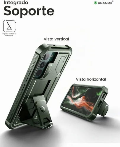 Vista 3 de Dexnor - Funda para Samsung Galaxy S22, [con protector de pantalla y soporte integrados] Funda protectora de grado militar resistente con protección