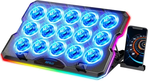 Vista 9 de Almohadilla de enfriamiento para laptop, enfriador de laptop para juegos con 6 ventiladores silenciosos, almohadilla de enfriamiento para laptop