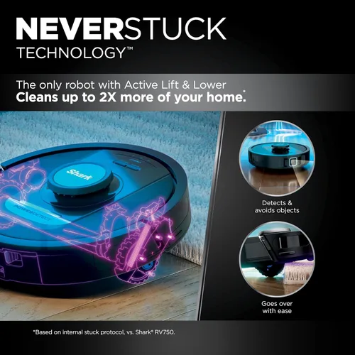 Vista 9 de Shark PowerDetect Robot Aspiradora con base autovaciante con tecnología NeverStuck, limpieza profunda automática en alfombras y suelos duros