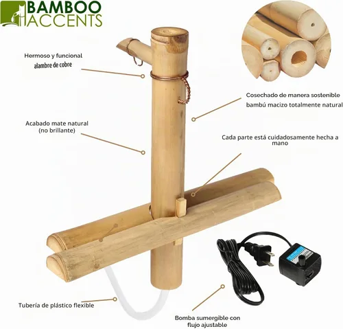 Vista 6 de Bamboo Accents Kit de fuente de bambú ajustable de 12 pulgadas con bomba, función clásica de agua Zen para cuencos, lavabos, jardines acuáticos