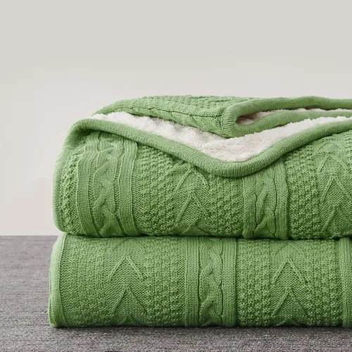 Vista 18 de Longhui bedding - Manta de punto trenzado de acrílico sherpa, gruesa, suave, grande, acogedora, manta de vellón tejida de color rojo vino para sofá