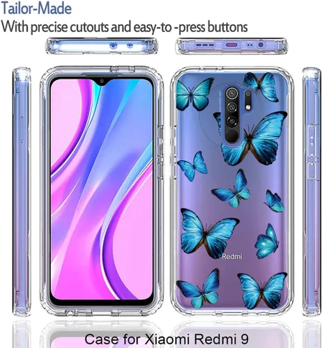 Vista 5 de Funda para Redmi 9 Prime/para Poco M2/para Poco M2 Reloaded M2004J19PI con protector de pantalla de vidrio templado, 360 cuerpo completo a prueba