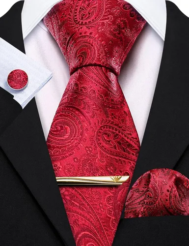 Vista 3 de Barry.Wang Eleagnt - Juego de gemelos para hombre, diseño de corbata, caja de regalo, clips de corbata, pañuelo