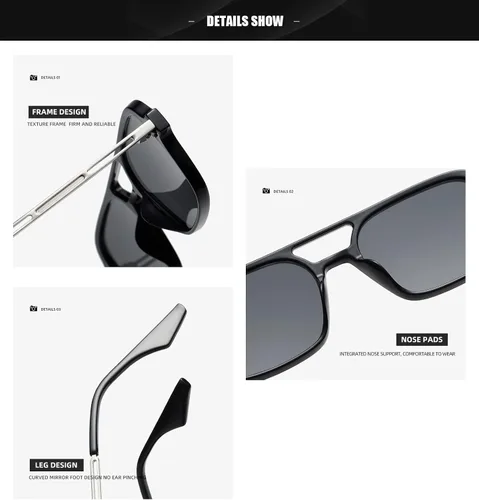 Vista 4 de Gafas de sol de aviador planas de moda retro vintage de los años 70 para mujeres y hombres, rectangulares, pequeñas sombras estrechas y bonitas a