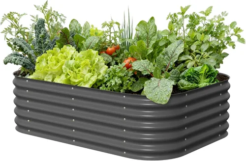 Vista 10 de Kits de cama de jardín elevada de Vego Garden Aluzinc, cama de plantación elevada de metal modular de 17" de alto, 6 en 1 para verduras, flores