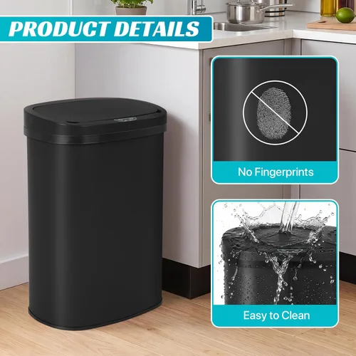 Vista 5 de BLKMTY - Bote de basura de 13 galones con tapa, sensor de movimiento, color negro Stainless Steel Garbage Cans, 50 L Automatic Touchless Kitchen