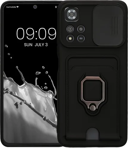 Vista 8 de kwmobile Funda de plástico compatible con Xiaomi Redmi Note 11 Pro+ 5G / Note 11 Pro Plus 5G - Funda con soporte de metal con ranura para tarjetas