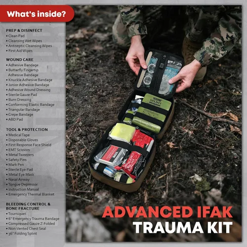 Vista 2 de 144 piezas de kit avanzado de primeros auxilios para trauma - Equipo de emergencia para acampar con torniquete, vendaje de compresión, férula de 36