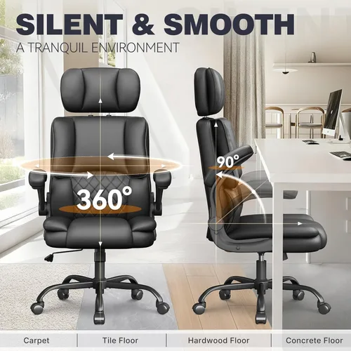 Vista 6 de Silla ergonómica de oficina ejecutiva, silla de computadora con reposacabezas ajustable, silla de escritorio de piel sintética, silla giratoria