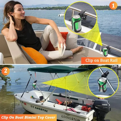 Vista 4 de Boaton Portavasos para riel de barco marino, sin perforación, soporte para bebida para cubierta superior o poste de Bimini, accesorios para barco