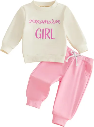 Vista 9 de Prendas de Ropa para Niña Otoño Invierno Conjunto de Dos Piezas Sudaderas de Manga Larga con Letras+Pantalón 2 Piezas Ropa para Niña Be Mine-rosa