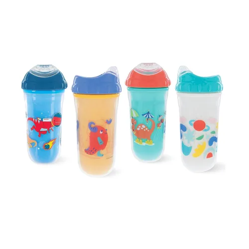 Vista 6 de Nuby Taza de transición con aislamiento, sin derrames, con borde de silicona suave y pitorro fresco 9 onzas / 270 ml Paquete de 2 Impreso
