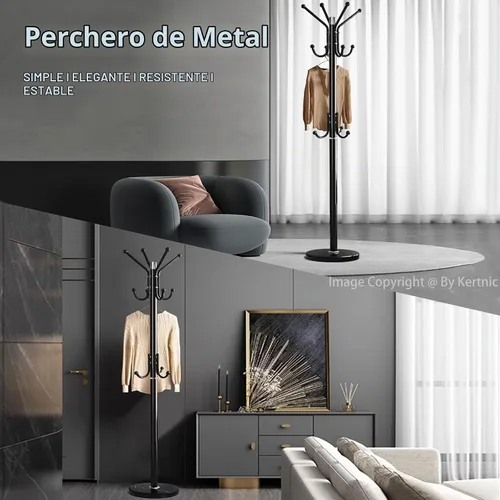 Vista 4 de Kertnic Perchero moderno independiente con base de mármol natural y marco de metal resistente, 11 ganchos árbol de vestíbulo para chaquetas
