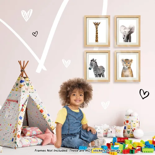 Vista 6 de Designs by Maria Inc. Juego de 4 fotos de animales sin marco, decoración de guardería de safari de bebé, arte de pared de animales del bosque
