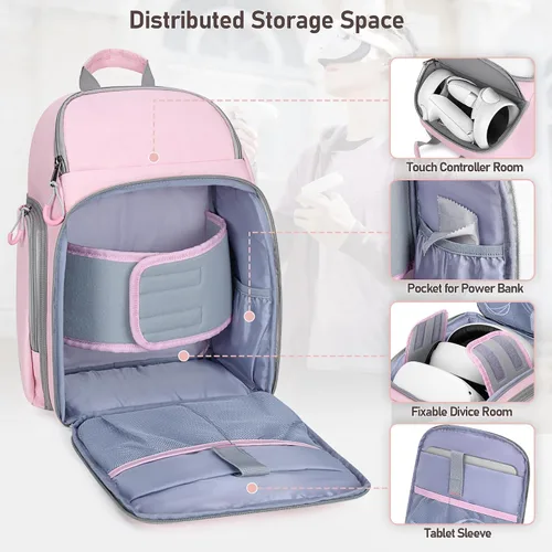 Vista 2 de Carrying Case Compatible with Oculus Meta Quest 2/Quest 3/Quest 3S/VR Elite Strap, Travel Storage Bag Backpack with Separate Room for Touch