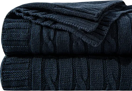 Vista 17 de NTBAY Manta de punto trenzado de 100 % algodón puro, súper suave y cálida de 51 x 67 pulgadas, para sofá, silla, cama, extra acogedora, lavable a