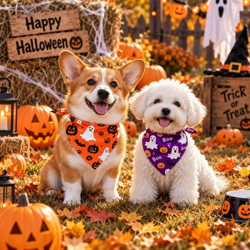Vista 5 de Newwiee - 200 bandanas de Halloween para perros a granel, L, 25 x 17