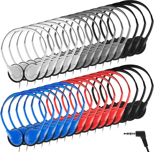 Vista 16 de Yunsailing Paquete de 10 auriculares a granel sobre la oreja con diadema ajustable y enchufe de 0.138 in para aprendizaje grupal, laboratorio