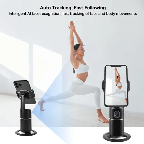 Vista 3 de Trípode de seguimiento facial automático, rotación de 360°, soporte de teléfono para cámara de teléfono, no requiere aplicación, batería recargable
