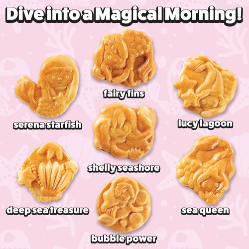 Vista 3 de waflera de sirena para el desayuno divertido de verano, crea 7 gofres diferentes en forma de sirena en cuestión de minutos – Brunch fresco bajo