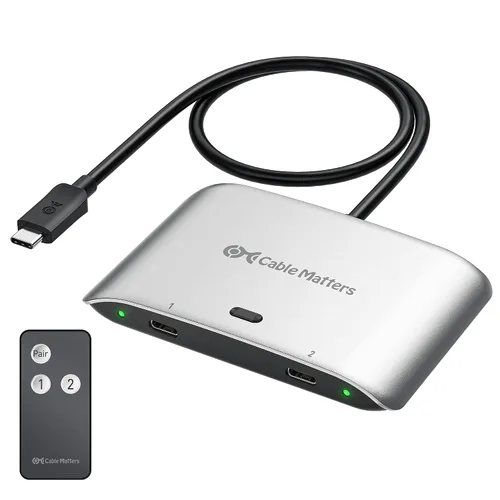 Vista 10 de Cable Matters Conmutador KVM USB C de 20 Gbps para 2 computadoras, 140 W PD