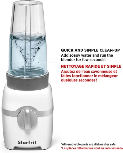 Vista 7 de Starfrit Licuadora personal - Dos tazas de 28.0 fl oz - Modos alto, bajo y de pulso - 300W - Blanco