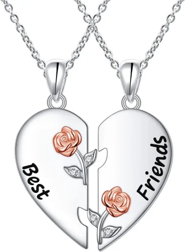 Vista 9 de 925 Sterling Silver Best Friend Friendship BFF Couple Necklaces 2 Piece Set
