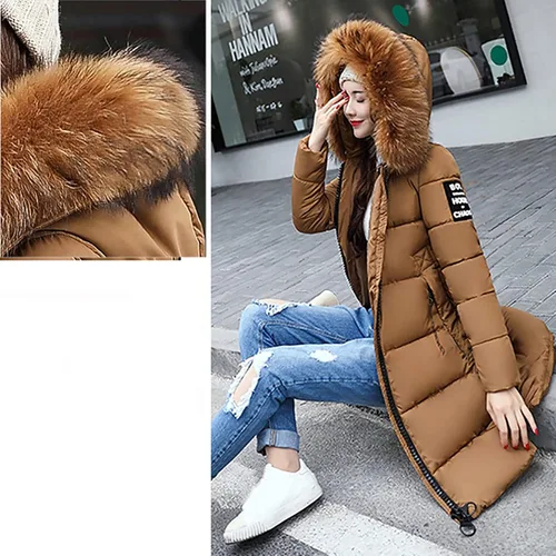 Vista 4 de kcdigr Abrigos de invierno para mujer, chaqueta de plumón con cremallera completa, con cinturón, con capucha, abrigo largo acolchado, maxi parka