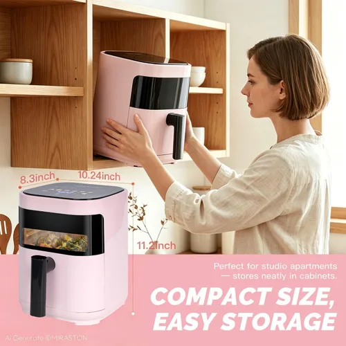Vista 9 de 3.2QT Small Air Fryer, Mini Pink Air Fryers with Touchscreen