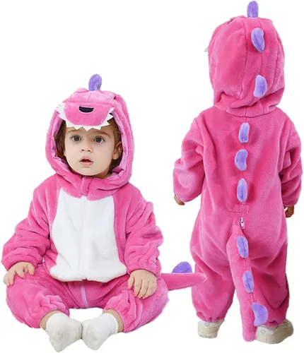Vista 11 de LOLANTA Disfraz de dinosaurio para niños pequeños, unisex, de franela con capucha, mameluco de disfraz