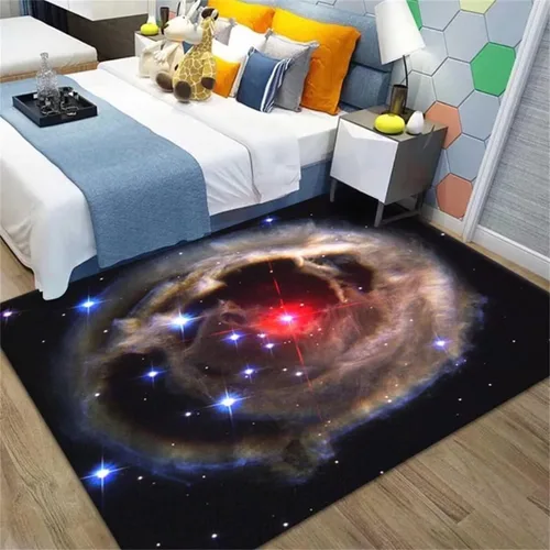 Vista 10 de Alfombra de espacio exterior para habitación de niños, 3 x 5 pies, alfombra Galaxy para dormitorio de niños, suave, antideslizante, sistema solar