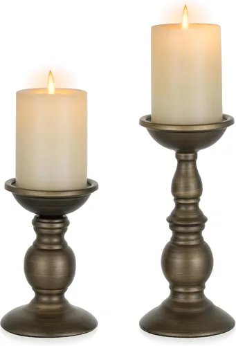 Vista 16 de NUPTIO Pillar Candle Holder Brass: Gold Tall Candles Stand for 3" Pillars Latón