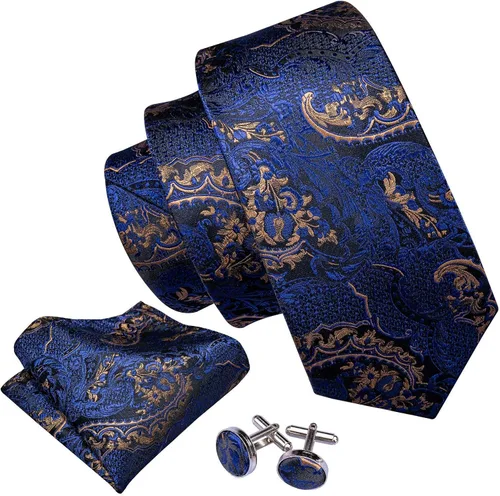 Vista 2 de YOHOWA Conjunto de corbata de boda para hombre, corbatas de cachemira con pañuelo, gemelos de seda formal para negocios