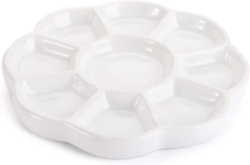 Vista 3 de Foraineam 3 piezas de cerámica paleta artista 9 pozos porcelana flor forma pintura aceite acuarela mezcla bandejas