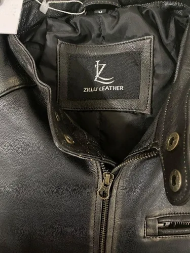 Vista 5 de Chaqueta de cuero vintage para hombre, estilo Cafe Racer