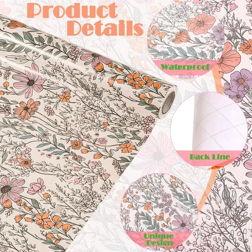 Vista 2 de Ywdbzjhs 1 rollo de papel de regalo de flores silvestres, 17 pulgadas x 33 pies, papel de regalo floral de jardín de flores silvestres